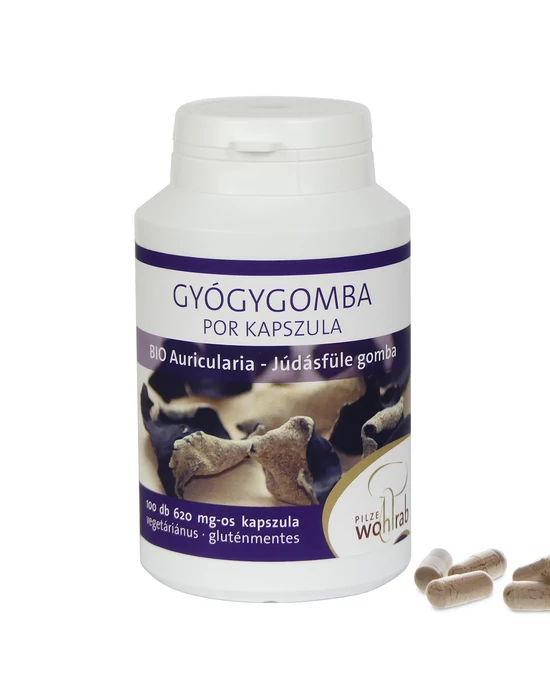 Júdásfüle/fafül gomba -Auricularia Judae BIO gyógygomba por kapszula 100 db, 620 mg Pilze Wohlrab