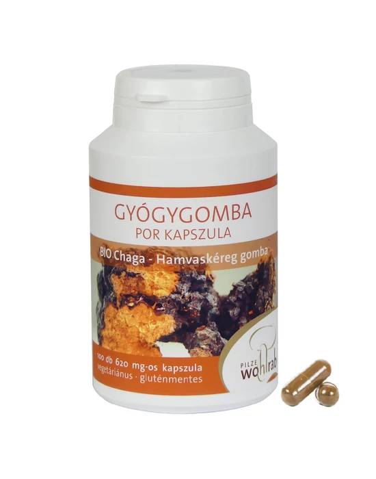 Hamvaskéreg gomba-Chaga BIO gyógygomba por kapszula 100 db, 620 mg Pilze Wohlrab