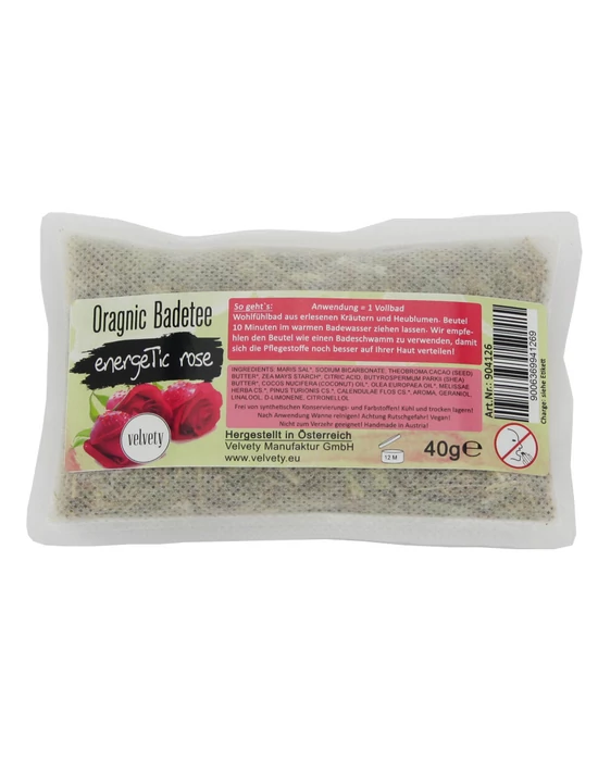 Bio fürdőtea filtertasakban, Energikus rózsa, 40 g Velvety Manufaktur