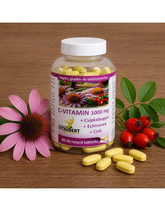 C-vitamin 1000 mg + Csipkebogyó + Echinacea + Cink retard tabletta 80 db Vitalbert