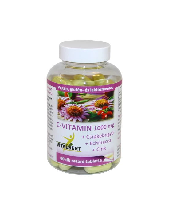 C-vitamin 1000 mg + Csipkebogyó + Echinacea + Cink retard tabletta 80 db Vitalbert