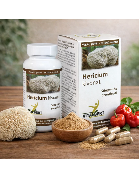 Süngomba-Hericium gyógygomba kivonat kapszula 60 db, 500 mg Vitalbert (1 havi adag)
