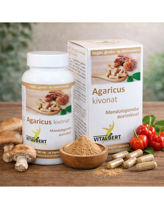 Mandulagomba-Agaricus blazei gyógygomba kivonat kapszula 60 db, 500 mg Vitalbert 