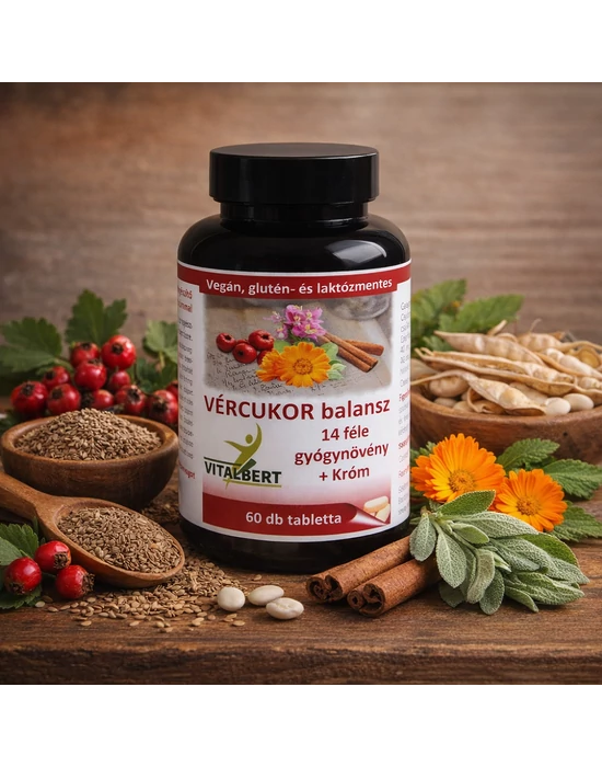 Vércukor balansz tabletta 14 gyógynövényből, krómmal 60 db, Vitalbert